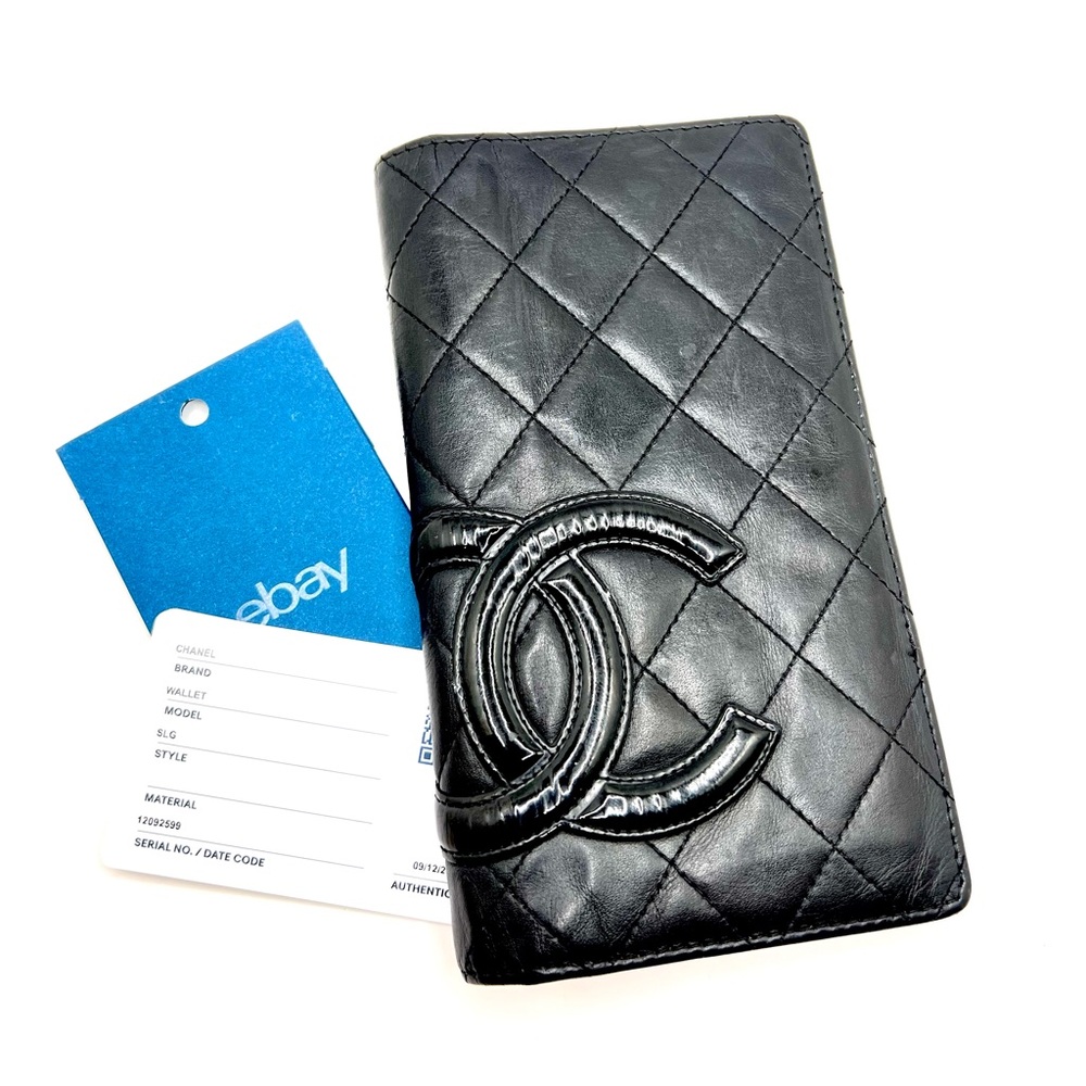 Authentic CHANEL Cambon Quilted Black & Pink Leather Wallet CC Logo W/ COA